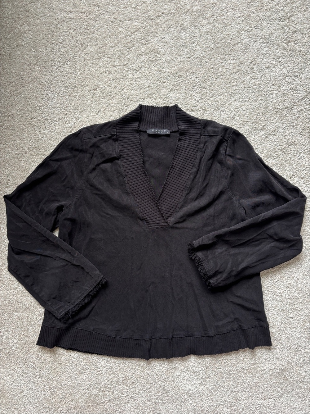 Maven West Black V-Neck Long Sleeve Top Fringe